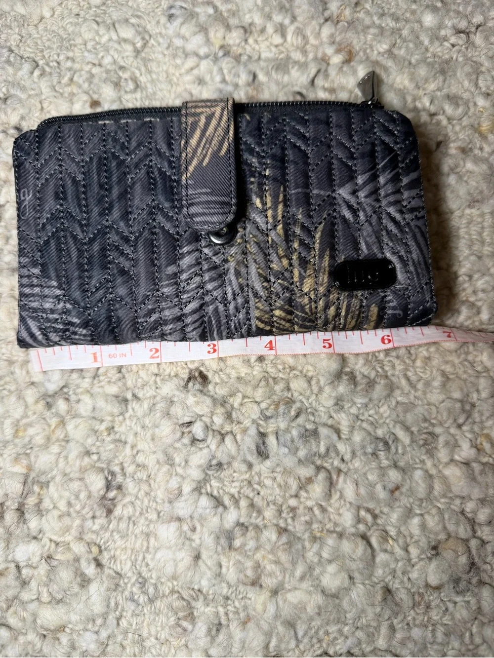 Lug Tram Black Quilted Wallet with Leaf Pattern